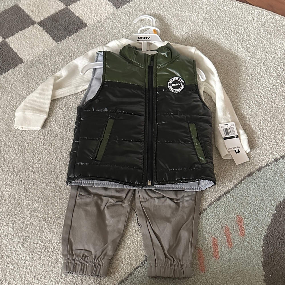 DKNY Olive and Black Vest with top and pants set
